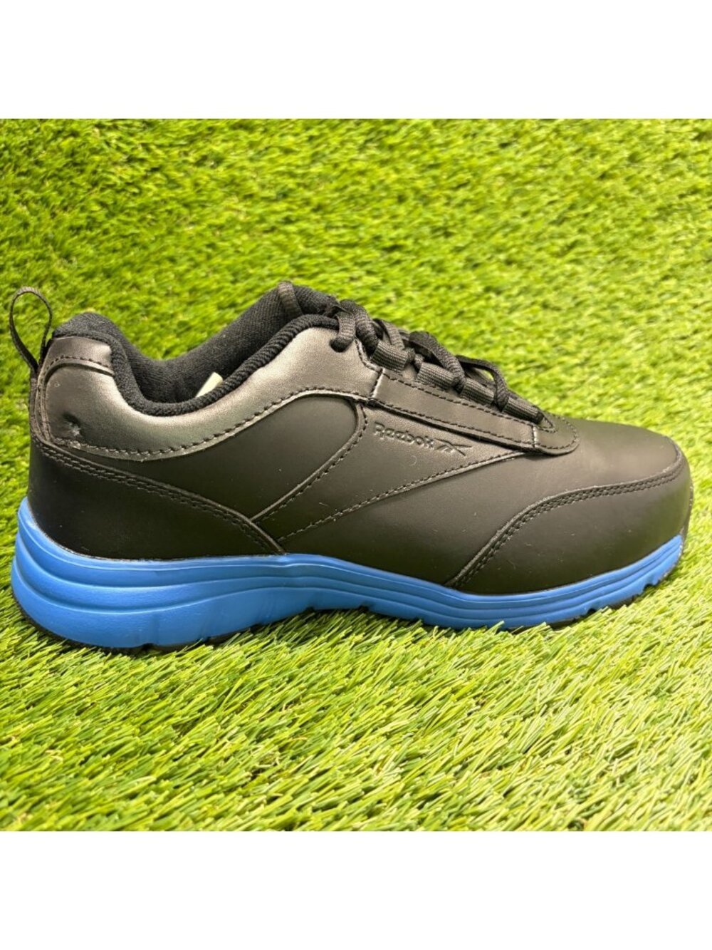 Reebok Ateron Mens Size 8.5E Black Blue Leather Steel Toe Safety Work Shoes